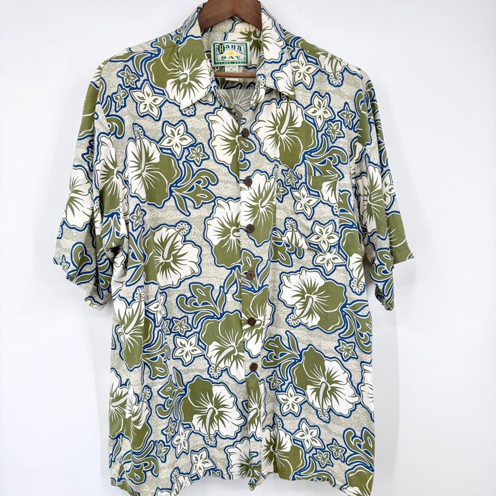 Hana‎ Bay Mens XL Vintage Hawaiian Shirt Rayon Hibiscus Floral Aloha Camp Collar